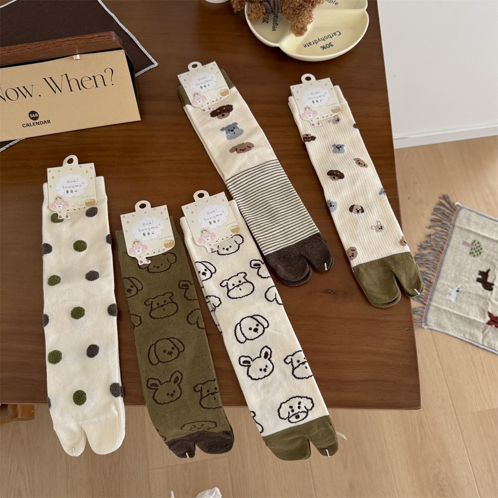Toe Sock Split - Hondenillustratie Tabi Split-Toe Seamless-Toe Mid-Calf Sokken,